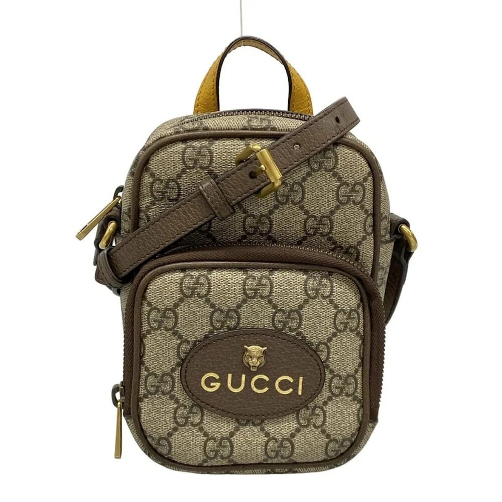 GUCCI Neo Vintage Mini Bag/GG 658556 Dark Brown Beige Yellow PVC Leather